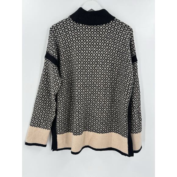 J. Jill Sweater Womens Large Black Beige Pullover Mock Neck Cotton Blend Slit - Picture 11 of 14